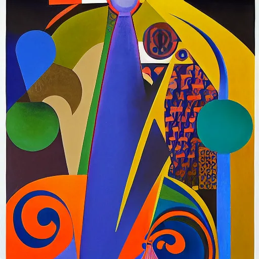 Image similar to the shaman of the subway, an art deco painting by leo and diane dillon and diego rivera, geometric designs, dramatic lighting, god rays, smooth, sharp focus, art brut, outsider art