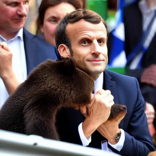 Image similar to emmanuel macron on a bear