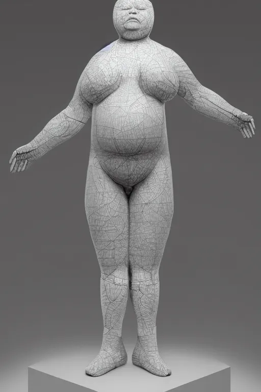 Image similar to human geometric biological structure made of skin and hair standing on two legs on a plinth, overweight, obese, intricate, elegant, highly detailed, hyper - realist sculpture by john isaac