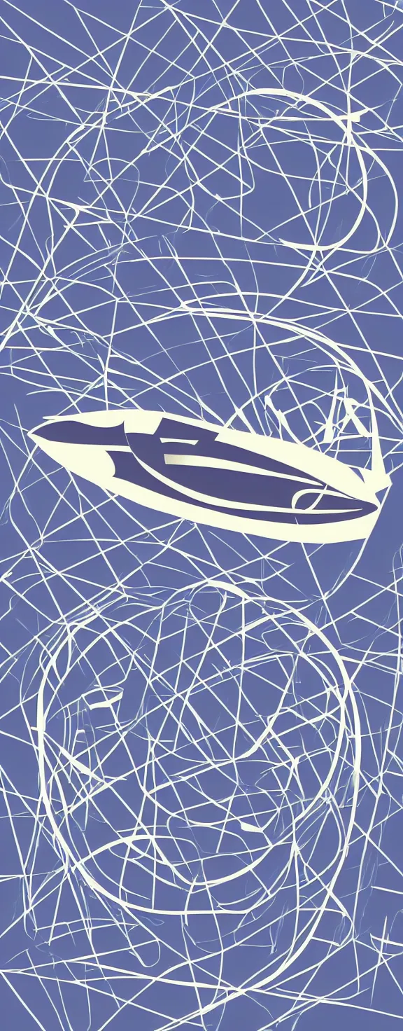 Image similar to low poly Mackerel in the middle of horizontal glowing ring, navy blue flat background, high engine, art station, from 1960