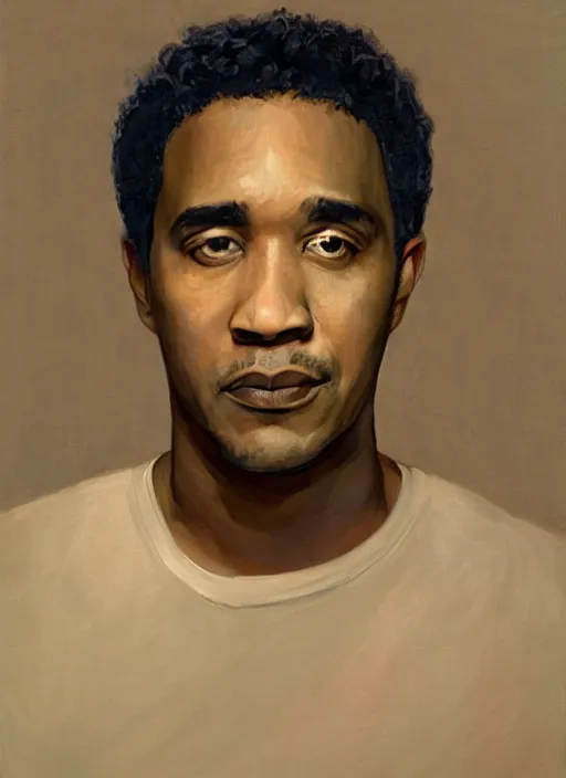 Prompt: a portrait painting of Q-Tip from A Tribe Called Quest by John Currin