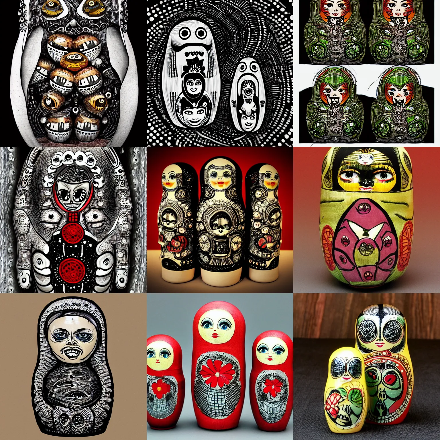 Prompt: matryoshka in the style of H. R. Giger