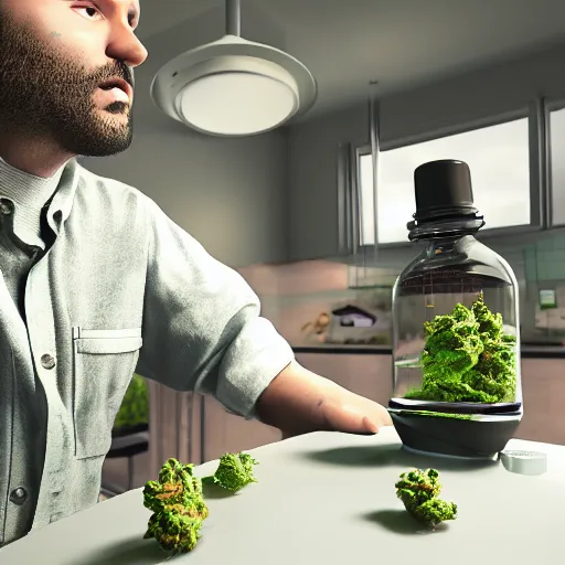 Image similar to cannabis science experiment conducted by everyday australians, octane render, vray split lighting, cartoon by pixar