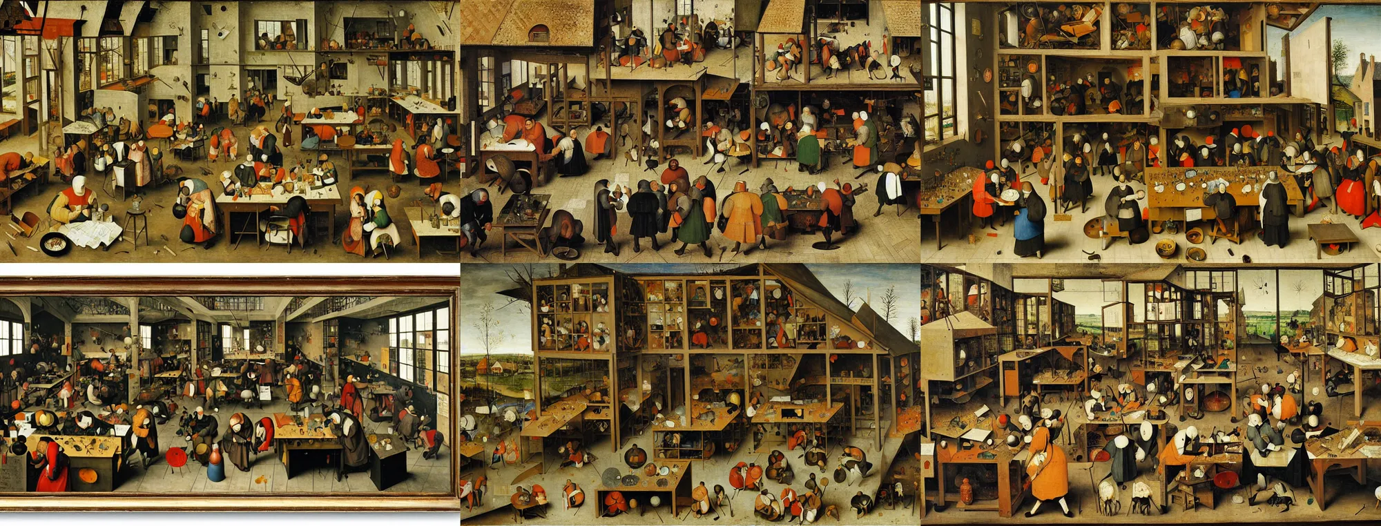 Prompt: very messy organic chemistry and genetics laboratory, oil on canvas by pieter bruegel the elder