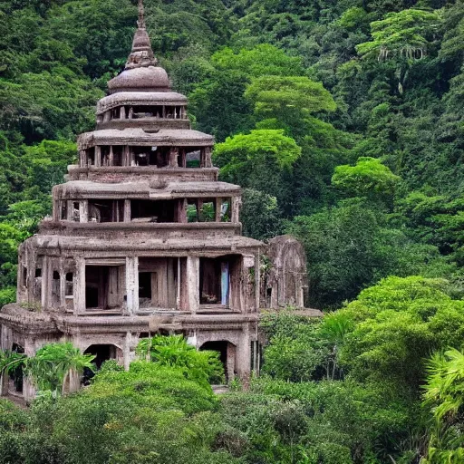 Prompt: a beautiful image of a temple in ruins in the middle of a jungle - i