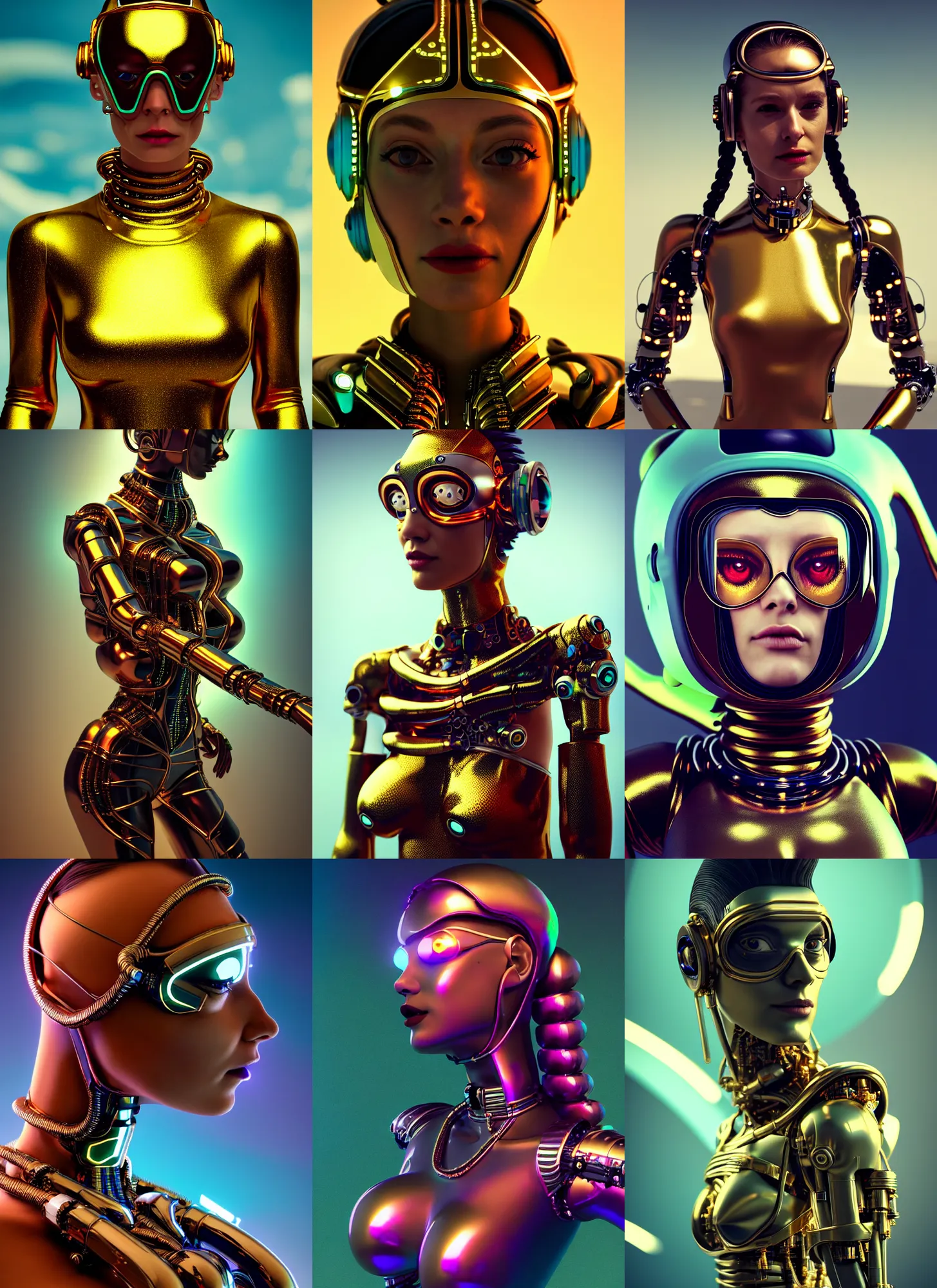 Prompt: futurama edm cyborg woman | braids, jewelry | glamorous oily soft polished rich enticing ornate modern | weta disney movie still photo | hi - fructose, sci fi fantasy, golden ratio details, smooth, octane render, sharp focus, artstation, concept art | beeple, feng zhu, artgerm, mucha, rutkowski |