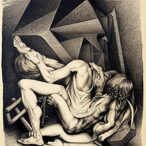 Image similar to lithography on paper secret layer dungeon conceptual figurative post - morden monumental dynamic portrait by goya and escher and hogarth, illusion surreal art, highly conceptual figurative art, intricate detailed illustration, controversial poster art, polish poster art, geometrical drawings, no blur