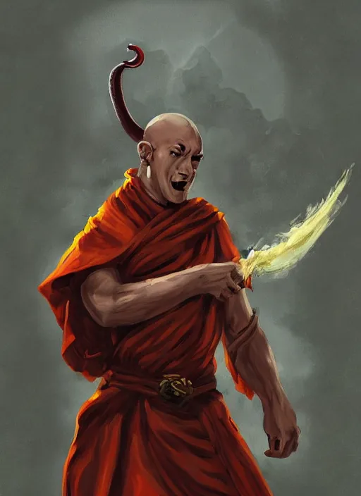 Image similar to a tough tiefling monk painted by raymond swamland