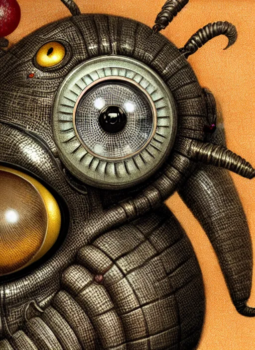 Image similar to highly detailed close - up portrait of retro mechanical striped insect toy, nicoletta ceccoli, mark ryden, lostfish, earl nore, hyung tae, frank frazetta, global illumination, detailed and intricate environment