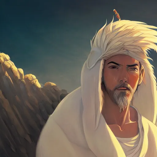 Prompt: Portrait of Haku from Spirited away as a prince in the desert, highly detailed, smooth, sharp focus, artstation, illustration, digital art by WLOP