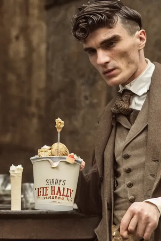 Image similar to thomas shelby selling ice cream