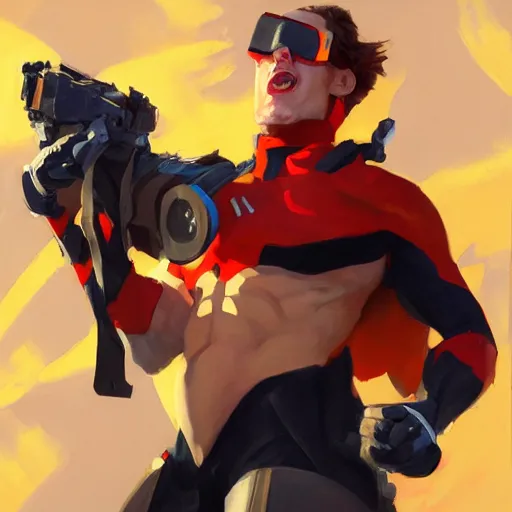 Image similar to greg manchess portrait painting of scott summers aka cyclops as overwatch character, medium shot, asymmetrical, profile picture, organic painting, sunny day, matte painting, bold shapes, hard edges, street art, trending on artstation, by huang guangjian and gil elvgren and sachin teng