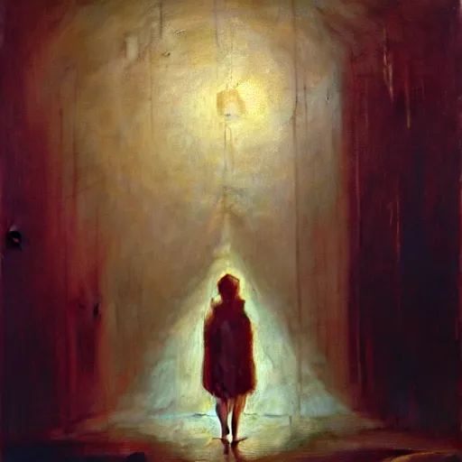 Image similar to a young woman lucid dreaming in cyberspace photoreal, atmospheric, by william turner, by beksinski, by caspar david friedrich, oil painting, romantism, realism, limited palette