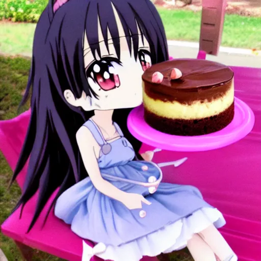 Image similar to anime girl with a chocolate cake