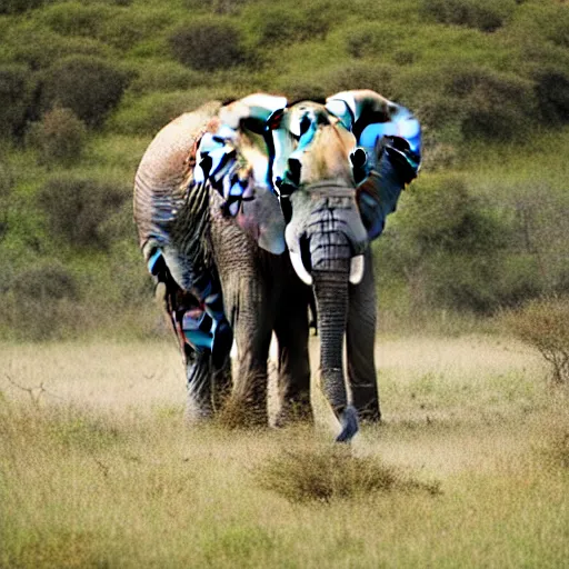 Prompt: An elephant making friends in the savannah