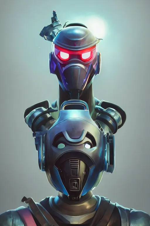 Image similar to epic mask helmet robot ninja portrait stylized as fornite style game design fanart by concept artist gervasio canda, behance hd by jesper ejsing, by rhads, makoto shinkai and lois van baarle, ilya kuvshinov, rossdraws global illumination radiating a glowing aura global illumination ray tracing hdr render in unreal engine 5