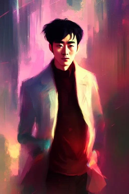 Prompt: a man looks like zhu yilong, blurred environment background, colorful magic effects, white skin, portrait, male, clothed, sharp focus, digital art, concept art, trending on artstation, dynamic lighting, by emylie boivin and rossdraws