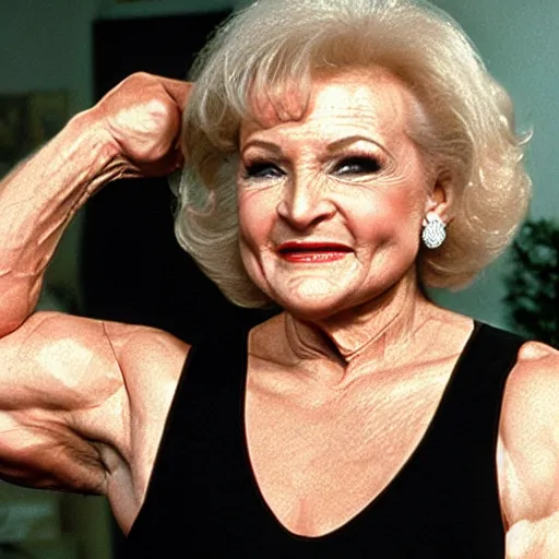 Image similar to buff betty white with huge muscles