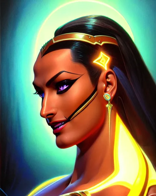 Prompt: symmetra from overwatch, fantasy, fantasy art, fantasy, colorful, elegant, character portrait, portrait, close up, highly detailed, intricate detail, amazing detail, sharp focus, vintage fantasy art, vintage sci - fi art, radiant light, caustics, by boris vallejo