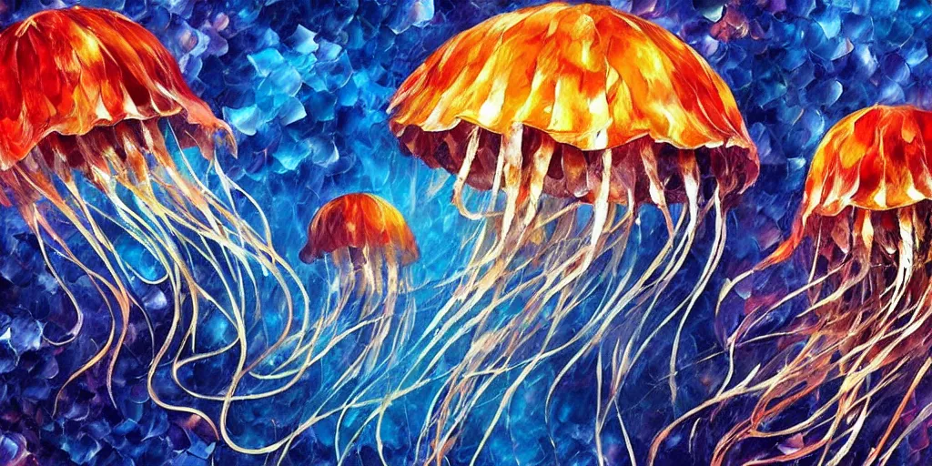 jellyfish chasing each other underwaterintricate Stable Diffusion