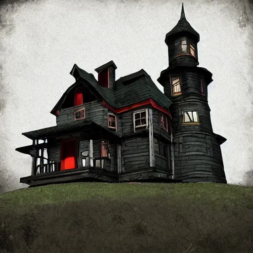 Image similar to The Haunted House on the Hill by Ed Binkley, low poly style.