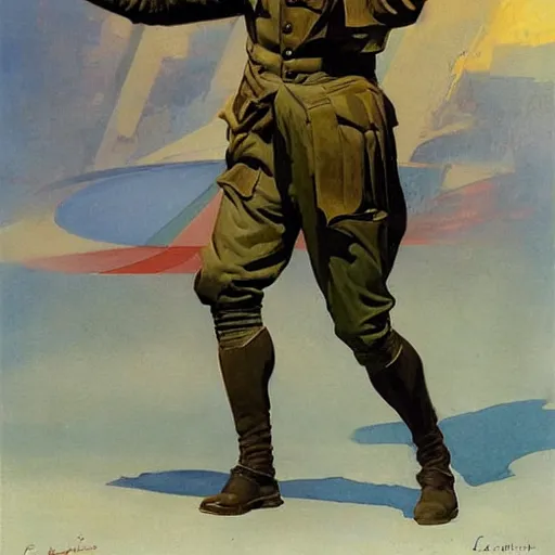 Image similar to futurist soldier, by leyendecker