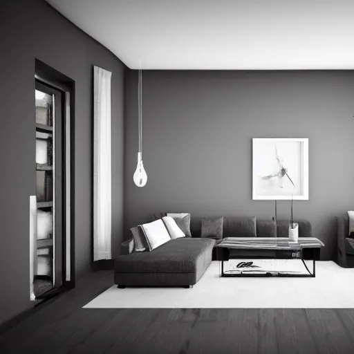 Image similar to interior of a modern and minimal living room, photorealist, 4 k