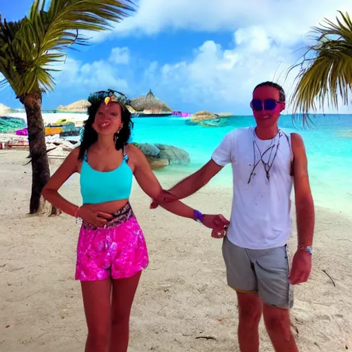 Prompt: nigel and angelica on lsd acid psychedelic in aruba