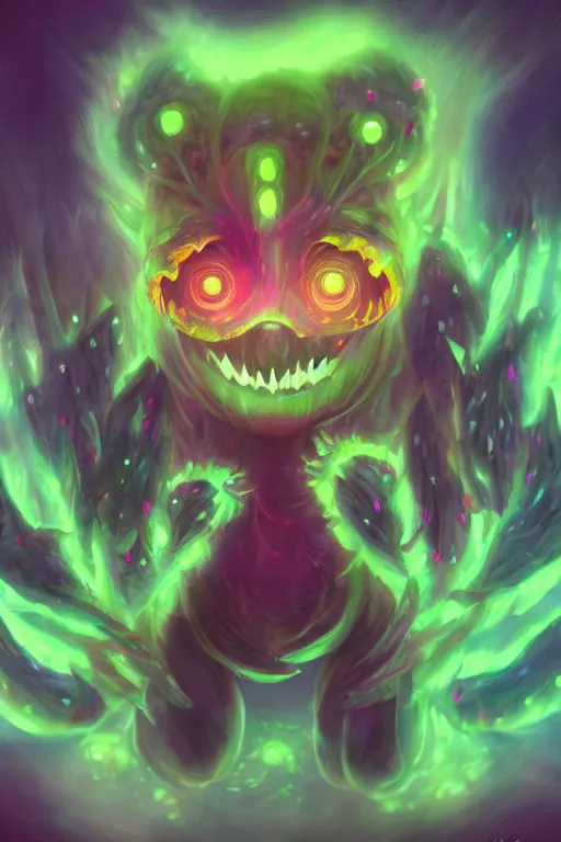 Prompt: a glowing humanoid figure flower monster with large glowing eyes, highly detailed, digital art, sharp focus, trending on art station, plant, anime art style