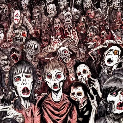 Image similar to horde of zombies in new york, highly detailed junji ito art