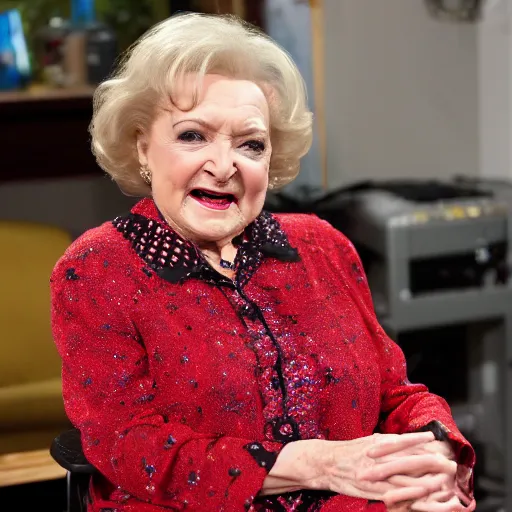 Prompt: betty white's head on a robot body