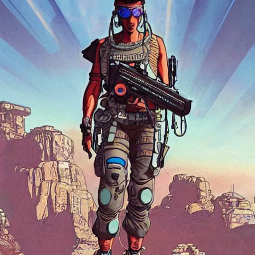 Image similar to ivan. Apex legends cyberpunk fitness. Concept art by James Gurney and Mœbius.