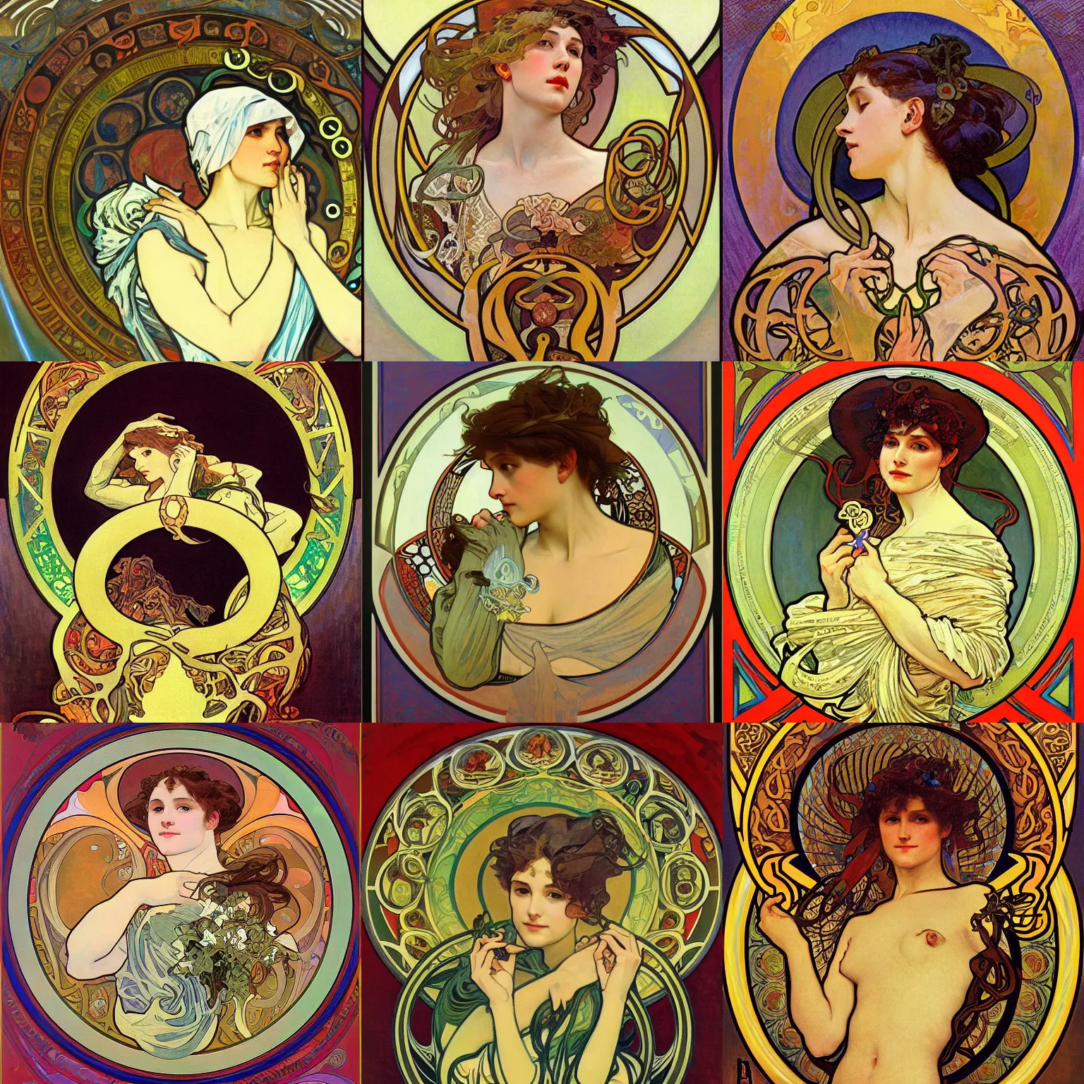 Prompt: ouroboros ouroboros ouroboros, alphonse mucha, detailed oil on canvas painting