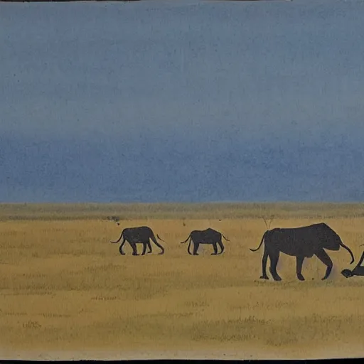 Image similar to rutkowski illustration of a safari at sunset