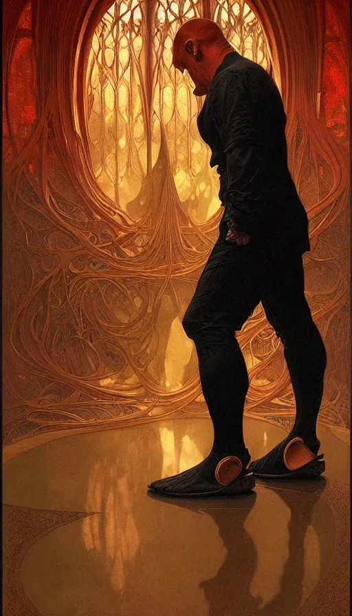 Prompt: portrait of the devil wearing toe shoes ( vibram five fingers ), digital art, technicolor, grim - lighting, high - contrast, intricate, elegant, highly detailed, centered, digital painting, artstation, concept art, smooth, sharp focus, illustration, artgerm, greg rutkowski, alphonse mucha, karol bak