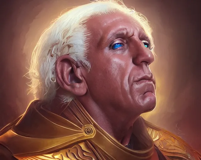 Prompt: photography of ric flair, deep focus, d & d, fantasy, intricate, elegant, highly detailed, digital painting, artstation, concept art, matte, sharp focus, illustration, hearthstone, art by artgerm and greg rutkowski and alphonse mucha