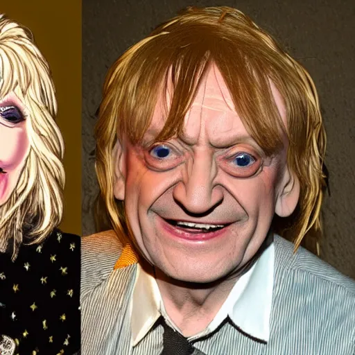 Prompt: morph between mark e smith and dolly parton