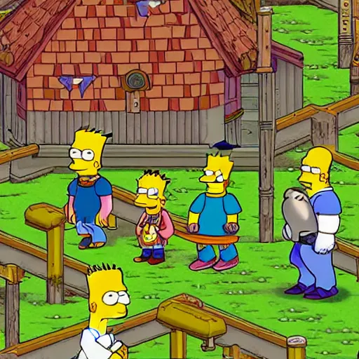 Prompt: playstation 1 rpg screenshot of the simpsons jrpg