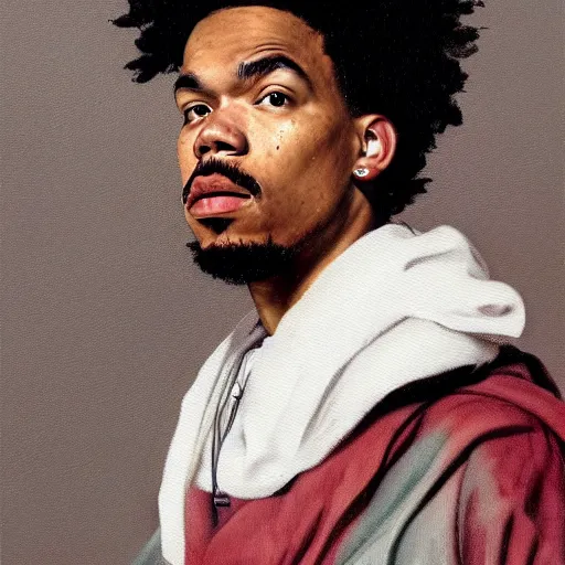 Prompt: a portrait painting of Chance The Rapper as a Poet in the style of Caravaggio, 1599, realistic, detailed