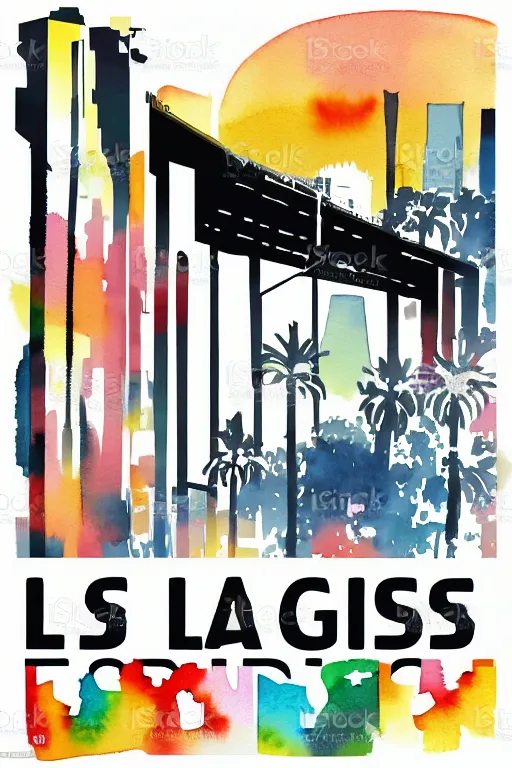 Image similar to minimalist watercolor art of los angeles, illustration, vector art