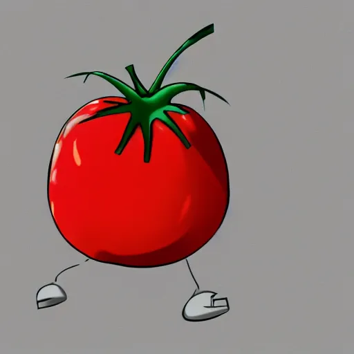 Prompt: concept art of a tomato character with arms and legs, cartoon style, disney style, black and white, pencil drawing, detailed