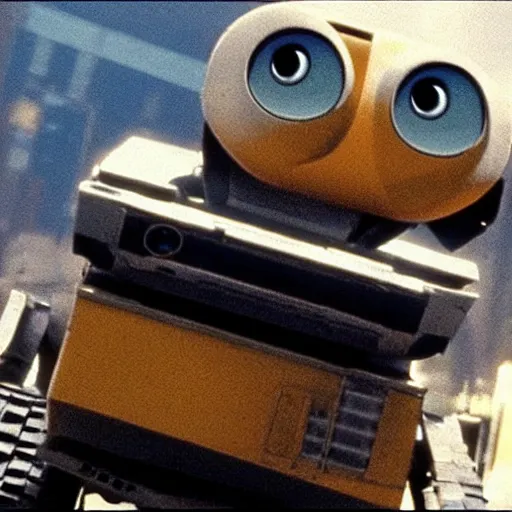 Prompt: Wall-E in New York street, epic 1986 cinematic still