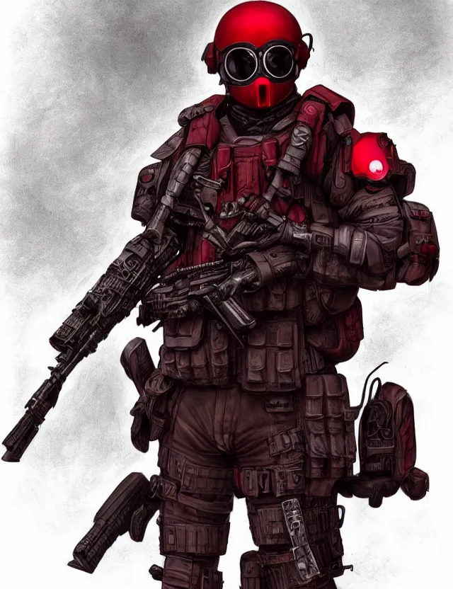 Image similar to a detailed manga illustration of a masked special forces soldier wearing dark red advanced demon - resistant cyborg tactical gear, trending on artstation, digital art, 4 k resolution, detailed, high quality, sharp focus, hq artwork, coherent, insane detail, character portrait