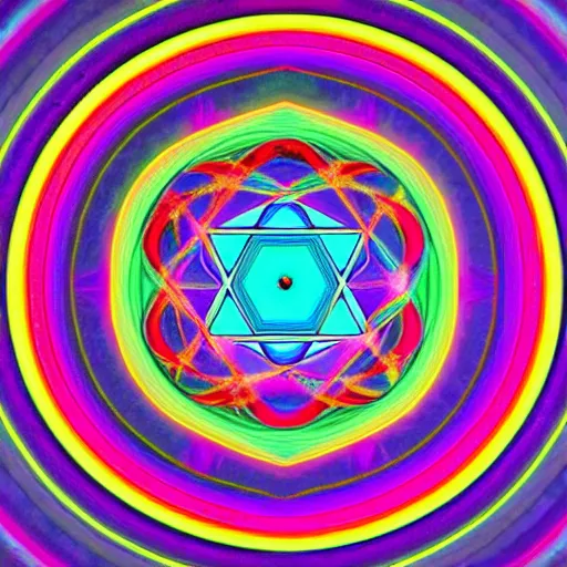 Prompt: cosmos of sacred geometry, spirals and Pythagorean solids, psychadelic colors, 8k HD