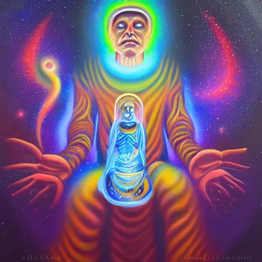 Image similar to transcendent sacred spaceman, astral spirit space journey in oil painting, ayahuasca, trending on artstation, award winning, emotional, highly detailed ethereal surrealist art