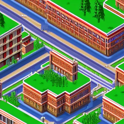 Prompt: soviet apartment buildings in SimCity2000 style. isometric. retro. pixelart. maxis.