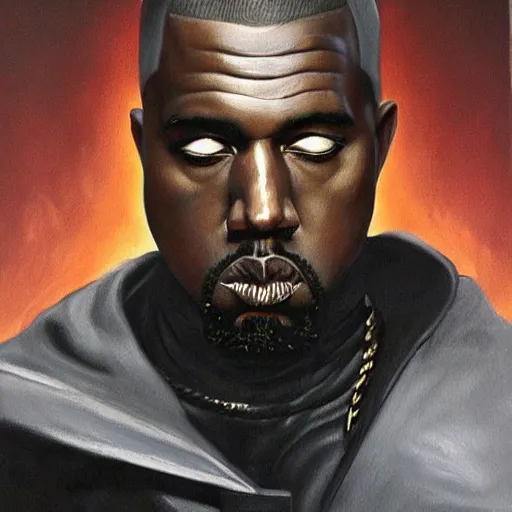 Image similar to ultra realistic portrait painting of kanye west as a sith lord, art by frank frazetta, 4 k, ultra realistic, highly detailed, epic lighting