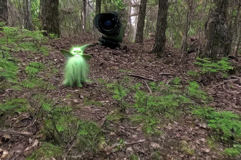 Prompt: yoda caught on trail cam