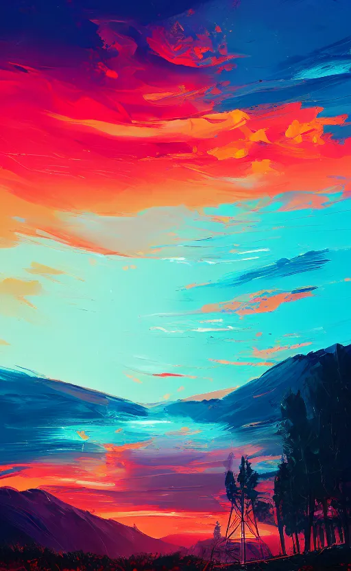 Image similar to a beautiful illustration of a sunset, art of alena aenami, featured on artstation, vertical orientation, paint brush strokes, expressionism, brushstroke - laden