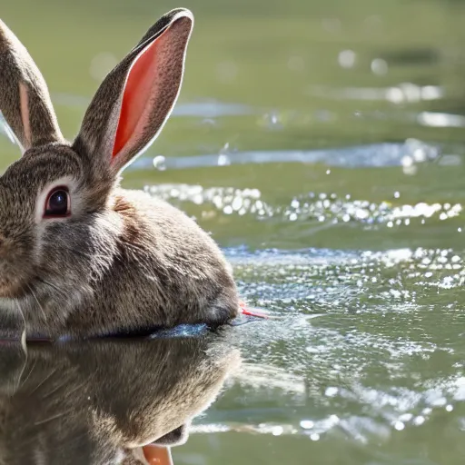 Image similar to a rabbit kayaking on a small river, photorealism 4k